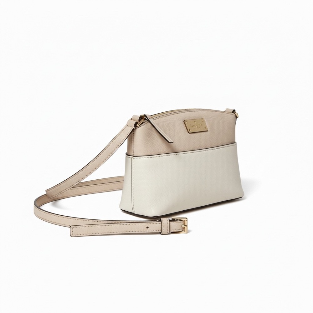 Kate Spade Millie Grove Street Leather Crossbody Bag Colorblock Beige & Cream - Picture 2 of 16